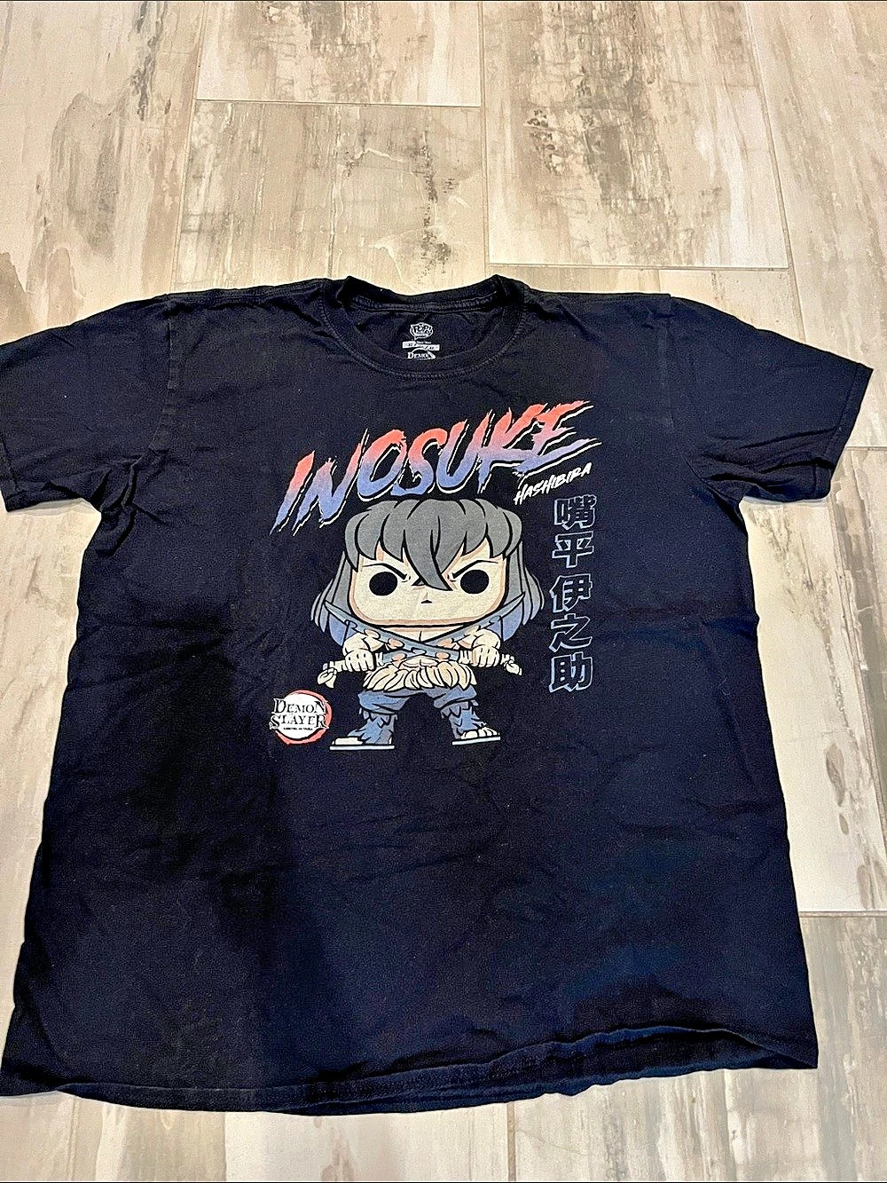 Funko Pop! Tee Demon Slayer Inosuke Hashibira Unmasked Graphic Tee Black. XL